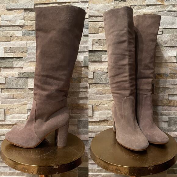 Vince Camuto 7M Sessily Suede Tall Boots | Taupe Block Heel Slouch Soft Leather - Picture 5 of 5